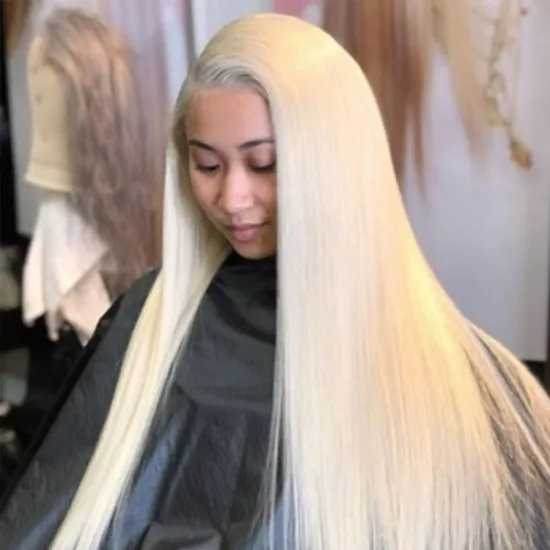100% Virgin Pre Plucked 40 Inch Water Wave Blonde 613 Full Lace Front Brazilian Wig