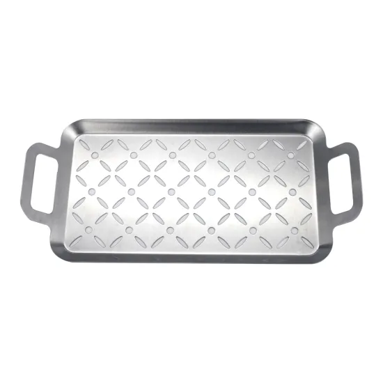 Multi-Function Stainless Steel BBQ Grill Plate, Grilling Topper, Basket Tray