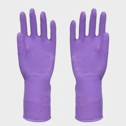 Spray Flocklined Natural Rubber Latex Gloves To Protect Hands , Purple