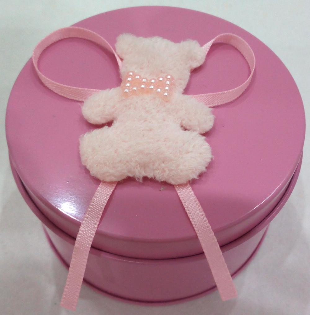 Round Candle Tin Box with Bear Decoration