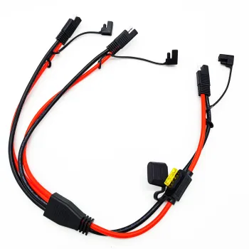 Quick Disconnect SAE Connector Y-Splitter: 1 to 2 SAE Extension Power Cable with Middle Fuse Holder