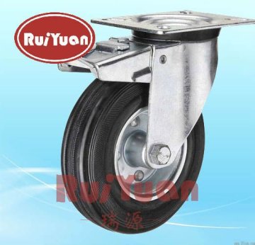 Total brake European type light duty black rubber double brake industrial caster wheel