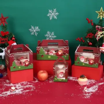 Red Printed Cardboard Christmas Holiday Cake Gift Box
