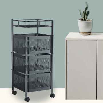Popular Cylindrical Rotating Food and Vegetable Storage Rack with Wheels