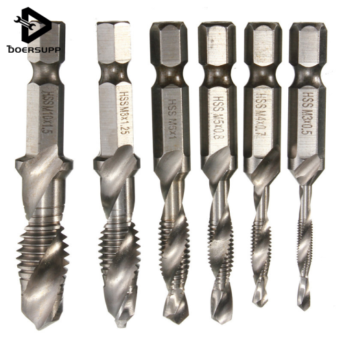 6pcs M3-M10 Composite Tap Drill Bit Thread Spiral Screw Tap 1/4'' Hex HSS Drilling Power Tool