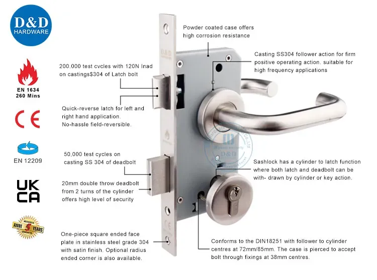 CE Security Euro Fire Rated Stainless Steel Safe Mortise Handle
