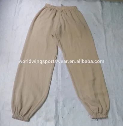 Unisex plain beige with 2 side pockets and drawstring on front Taiji bottoms