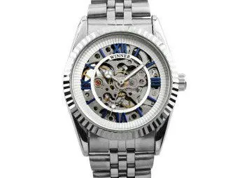Stainless Steel Automatic Mechanical Watch Skeleton Dial , Men S Watch