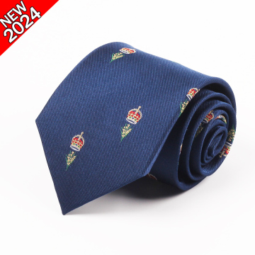 Custom Logo Silk Necktie - Blue Crown Pattern OEM Service