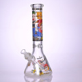 35 cm/13,8 pollici, occhiale hippies, bong da becher di vetro con adesivi da cartone animato, tubo d'acqua di vetro borosilicato, bong di vetro, caveah di vetro