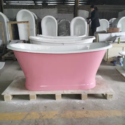 Princess Pink Cast Iron Freestanding Bateau Hot Tub for Girl's Bathroom