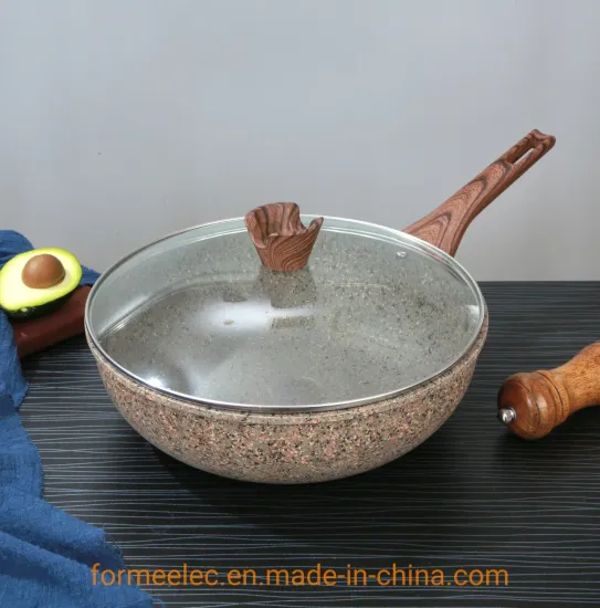 Stir Fry Pan Cookware Set 30cm Non-Stick Marble Coating Maifan Stone Wok Aluminum Wok