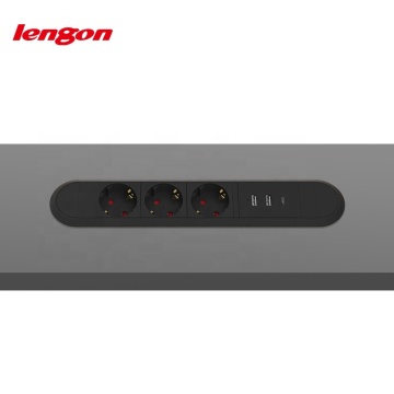Jerman Meja Dipasang 3-Way EU Electrical Socket dengan 2A 1C QC untuk Bilik Persidangan dan Dapur