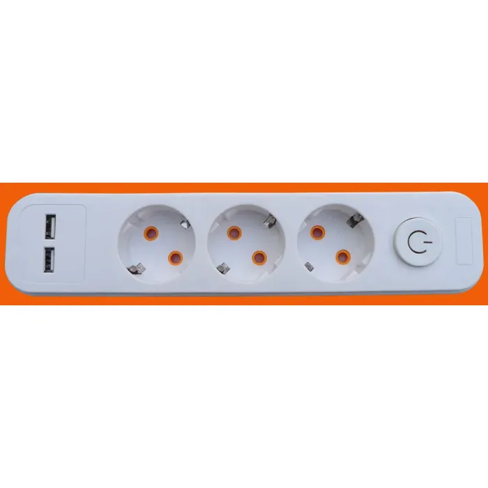 3 Soket dengan Switch Port USB untuk Eropa