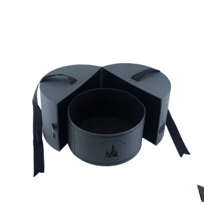 Luxury Navy Blue Cardboard Round Box with Ribbon