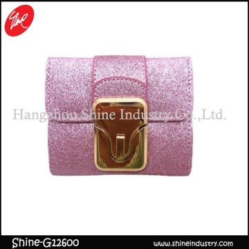 new arrival pink with lock catch mini glitter clutch bag