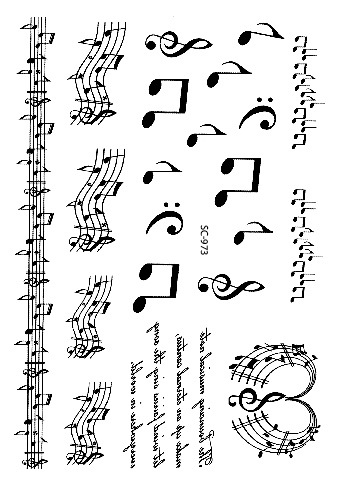 Rocooart Black White Music Notes Waterproof Temporary Tattoo Sticker Sketch Fake Tattoo Tatouage For Women Men Flash Tatoo Taty