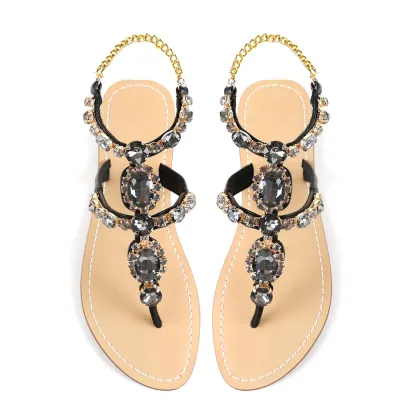 Women'S Rhinestone Gladiator Sandals Flat Wedding Sandals