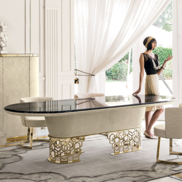 Modern Minimalist Italian Light Luxury Stainless Steel Oval Marble Dining Table and Chair Set