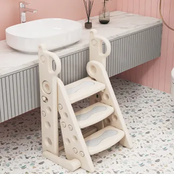 Portable Foldable Plastic Three-Step Stacking Toddler Kitchen Helper Stool