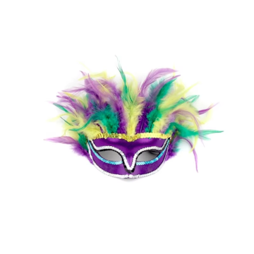 Mardi Gras Feather Mask - Gold Green & Purple