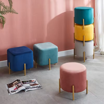 Modern Indoor Home Luxury Round Foot Step Living Room Furniture Office Leisure Area Velvet Ottoman Designer Low Stool