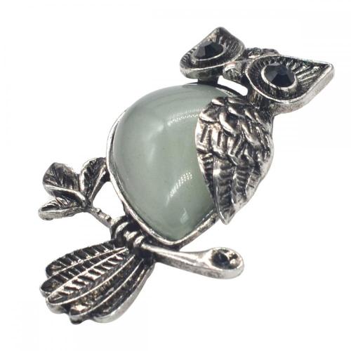 Natural Green Aventurine Alloy Owl Gemstone Pendant fow Men Jewelry Necklace