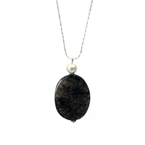 Natural Gemstone Agate Necklace with Silver Chain