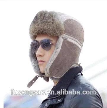 Fashion black leather winter hat earflaps keep warm