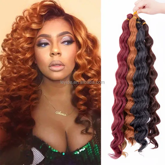 AliLeader Factory Wholesale Ombre Colored Ocean Wave Synthetic Braid Hair Bundles Deep Wave Crochet Hair For Women