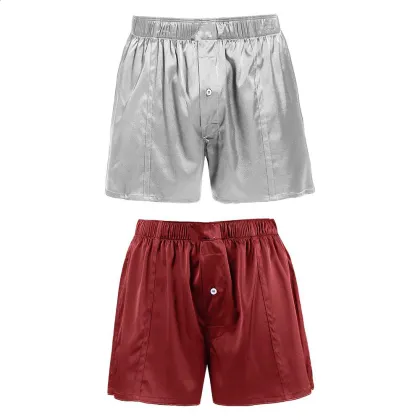 Fitted Draping Silk Boxer Men Draping Button Solid