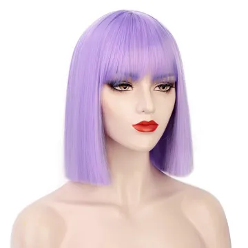 Wholesale  Bob Wigs for Women Purple Middle Part Straight Hair Heat Resistant Synthetic Wig Pastel Cosplay Costume Wig Bangs