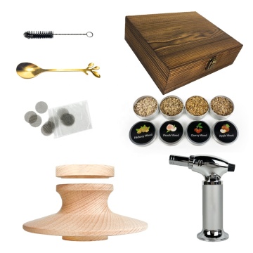 Luxury Handmade Wooden Cocktail Smoker Kit with Chimney Glass Torch