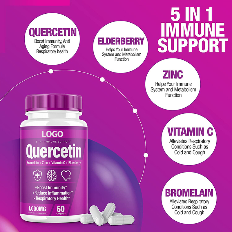 OEM/ODM Immune Support Bromelain Vitamin C And Zinc Quercetin Gummies Vegan Elderberry and Vitamin D3 Quercetin Gummies