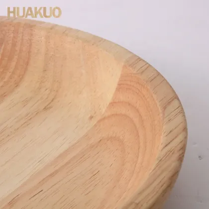 Solid Wood Plate Rubber Wood Dinner Dishes Round Wood Plates