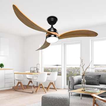Modern Remote Control DC Motor Waterproof Indoor Ceiling Fan with LED Light and Walnut Wood Blades