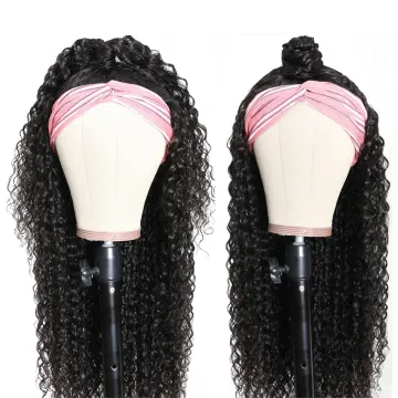 Wholesale Raw Indian Virgin Remy Human Cuticle Aligned Kinky Curly Hair None Lace Wigs For Black Women Glueless Headband Wig