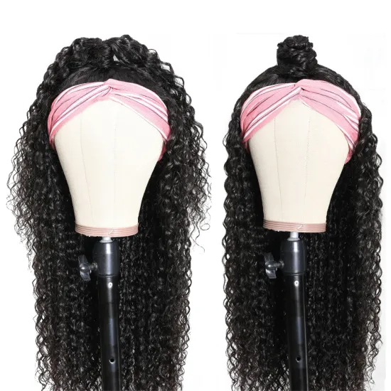 Wholesale Raw Indian Virgin Remy Human Cuticle Aligned Kinky Curly Hair None Lace Wigs For Black Women Glueless Headband Wig