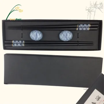 Japanese Lacquered Wooden Blue Ocean Wave Chopsticks Gift Set