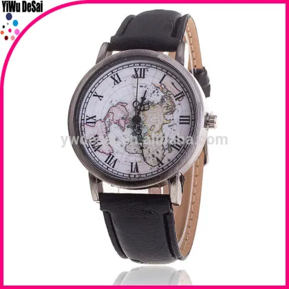 Fashion Women Watch Vintage Earth World Map Watches Quartz Watch Leather Wrist Watches Female Clock
