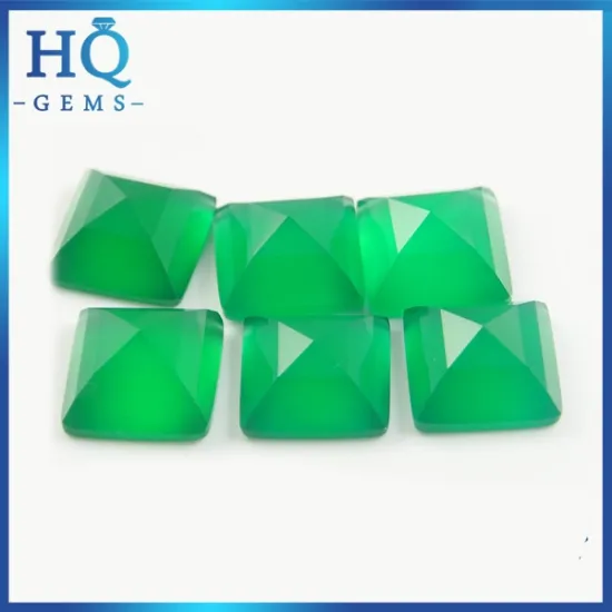 Machine cut pyramid shaped green natural chalcedony gemstone