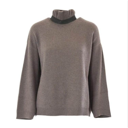 Дамский коричневый вязаный свитер