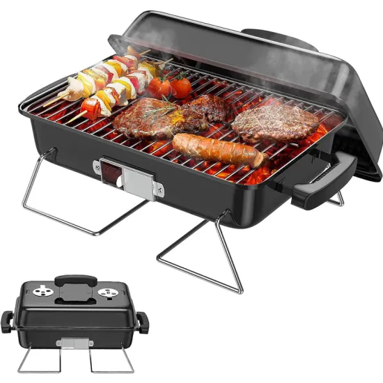 Portable Rectangular BBQ Charcoal Grill Iron Metal Camping folding stove with Easy Cleaning