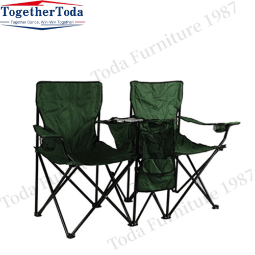 Collapsible outdoor double camping chair with sun umbrella