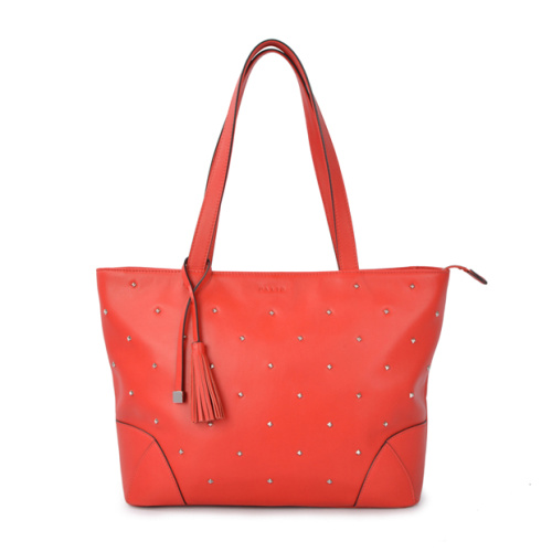 Catalina Leder Schultertasche Handcrafted Tote in Rot