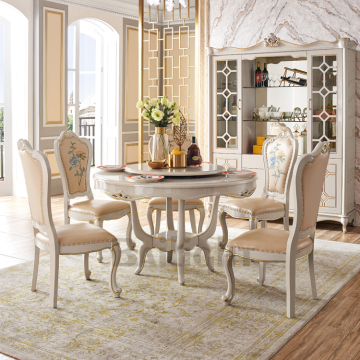 Circular Kitchen Solid Wooden Dining Table and Chair Set for 6 Seaters