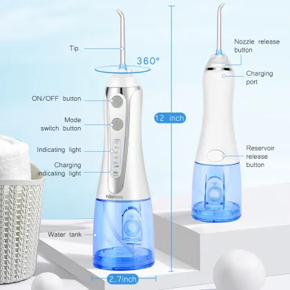 Rechargeable Cordless H2ofloss Water Flosser - IPX7 Waterproof Dental Oral Irrigator