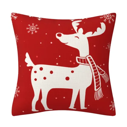 Elk Snowflake Christmas Tree Pattern Christmas Throw Pillow Cover for Home Furnishings Decoration