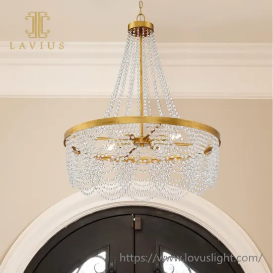 Unique gold brass flat crystal beads pendant light Trendy design modern decoration style for villa