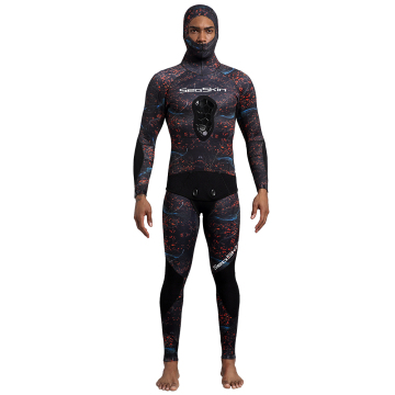 Seaskin Mens Camoflaged 2pcs Hooded Spearfishing Wetsuits